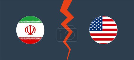 Ilustración de Irán vs EE.UU. fondo de la bandera. Concepto de oposición, competencia y división. Ilustración vectorial - Imagen libre de derechos