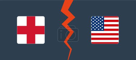 Ilustración de Inglaterra vs EE.UU. fondo de la bandera. Concepto de oposición, competencia y división. Ilustración vectorial - Imagen libre de derechos