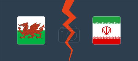 Ilustración de País de Gales vs Irán bandera de fondo. Concepto de oposición, competencia y división. Ilustración vectorial - Imagen libre de derechos
