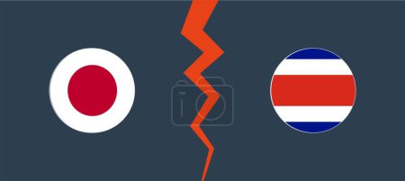 Ilustración de Japón vs Costa Rica con una frontera circular. Concepto de oposición, competencia y división. Ilustración vectorial - Imagen libre de derechos