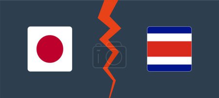 Ilustración de Japón vs Costa Rica. Concepto de oposición, competencia y división. Ilustración vectorial - Imagen libre de derechos