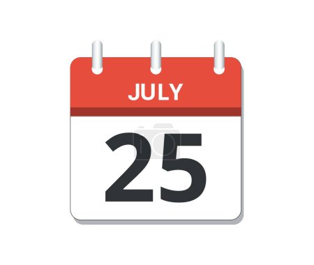Ilustración de 25 de julio vector icono del calendario. Concepto de horario, negocio y tareas. Ilustración vectorial - Imagen libre de derechos