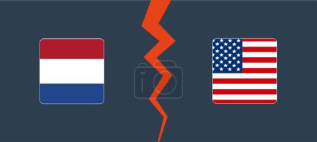 Ilustración de Holanda vs Estados Unidos con una frontera cuadrada. Concepto de oposición, competencia y división. Ilustración vectorial - Imagen libre de derechos