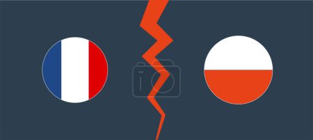 Ilustración de Francia vs Polonia con una frontera circular. Concepto de oposición, competencia y división. Ilustración vectorial - Imagen libre de derechos