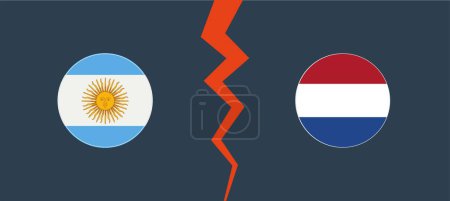 Ilustración de Argentina vs Holanda con una frontera circular. Concepto de oposición, competencia y división. Ilustración vectorial - Imagen libre de derechos