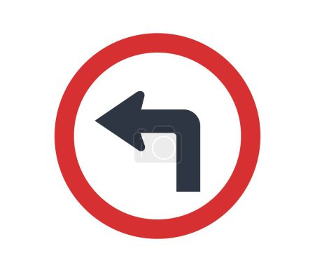 Scharfes Linksabbiegen Verkehrszeichen. Flaches Design. Vektorillustration