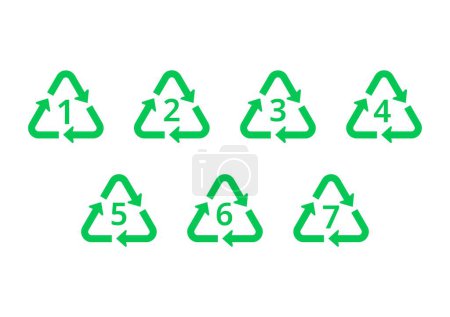 Téléchargez les illustrations : Set of green recycling symbols. Concept of ecology and packaging. Vector illustration - en licence libre de droit