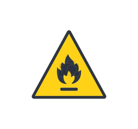 Signe d'avertissement de matériel inflammable isolé. Illustration vectorielle. . Illustration vectorielle