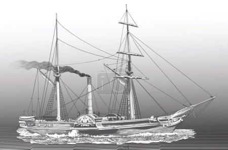 Illustration for Vector image of a vintage antique sea steamer - Royalty Free Image