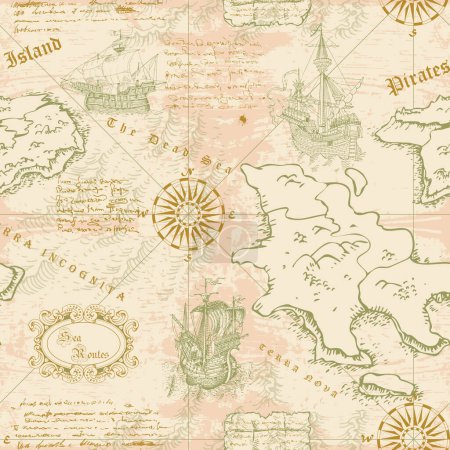 Illustration for The ancient nautical map of the sea routes - Royalty Free Image