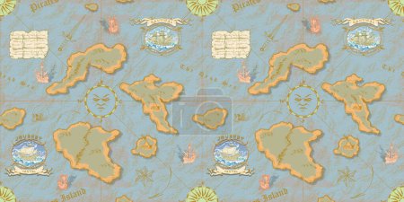 Illustration for Vector image of seamless texture of vintage nautical map in the style of medieval engravings - Royalty Free Image