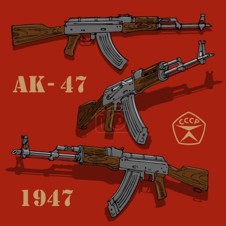 Ilustración de Imagen vectorial del rifle de asalto soviético al estilo del cartel de propaganda comunista de la URSS - Imagen libre de derechos