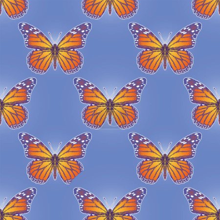 Téléchargez les illustrations : Vector image of a seamless texture for printing on fabric and paper with butterflies - en licence libre de droit