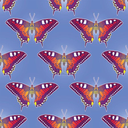 Téléchargez les illustrations : Vector image of a seamless texture for printing on fabric and paper with butterflies - en licence libre de droit