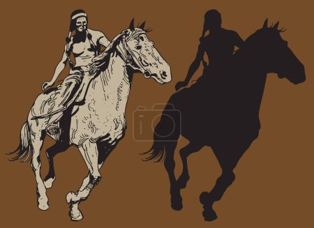Ilustración de Indian riding a mustang horse graphic sketch drawing graphics - Imagen libre de derechos