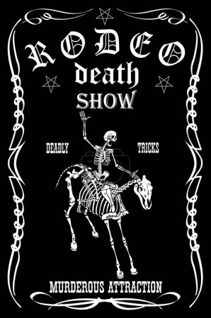 Ilustración de Vector image of a cowboy skeleton on a skeleton horse in a poster style - Imagen libre de derechos