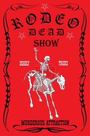 Ilustración de Vector image of a cowboy skeleton on a skeleton horse in a poster style - Imagen libre de derechos