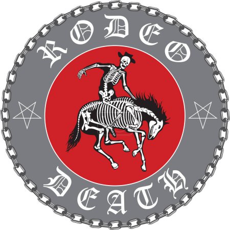 Ilustración de Vector image of cowboy skeleton on horse skeleton in rodeo poster style cartoon graphics - Imagen libre de derechos