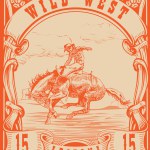 vector image of a cowboy on a horse in the form of a postage stamp with the inscription Arizona