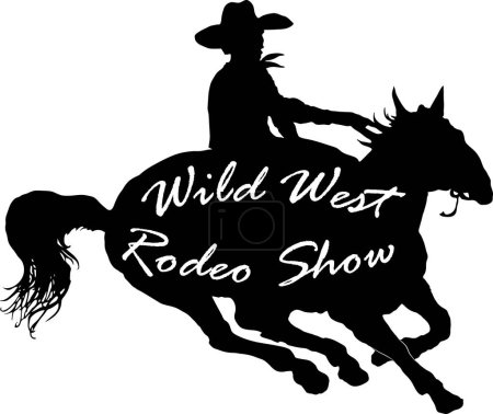 Ilustración de Mustang wild horse cowboy silhouette vector inscription wild west rodeo show - Imagen libre de derechos