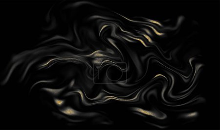 Téléchargez les illustrations : Black Gold Wave Silk Draped Fabric. Luxury Abstract Background. Black and Gold Fluid Flow. Vector Illustration EPS10 - en licence libre de droit