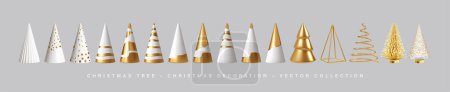 Illustration for 3d Gold White Realistic Christmas Trees Isolated on Background. Christmas decoration for Postcard, Poster, Banner, Website. Vector Illustration EPS10 - Royalty Free Image