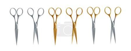 Photo for Golden Scissors Set. Shiny Metallic Shears for Elegant Ceremonies and Events. Vector Illustration - Royalty Free Image