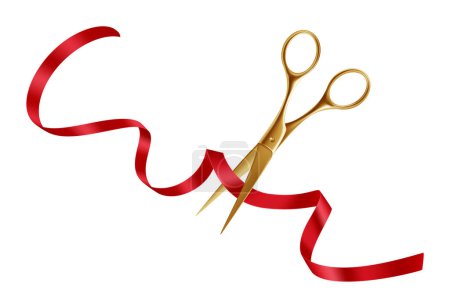 Photo for Festive Ribbon Cutting Ceremony. Golden Scissors for Grand Opening Event. Vector illustration - Royalty Free Image