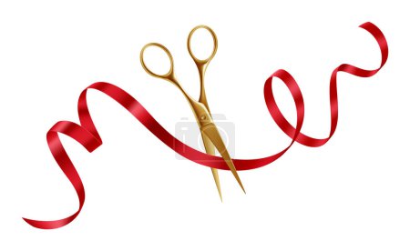 Photo for Grand Opening Event. Festive Ribbon Cutting Ceremony with Golden Scissors. Vector illustration - Royalty Free Image