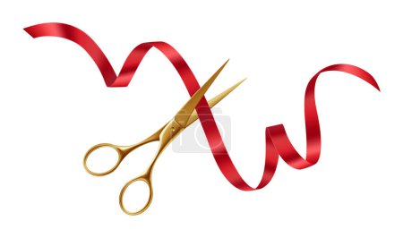 Photo for Festive Grand Opening. Elegant Ribbon Cutting Ceremony with Golden Scissors. Vector illustration - Royalty Free Image