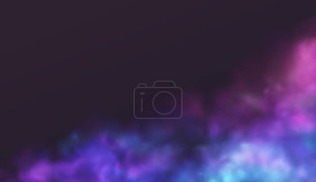 Photo for Realistic blue and purple smoke on a black backdrop, lit by neon light with dynamic movement. Abstract vector background featuring vibrant purple neon colors. Vector Illustration - Royalty Free Image