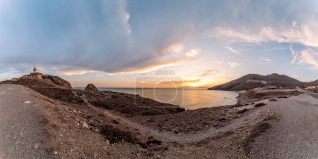 Photo for Panoramic of the Cabo de Gata Lighthouse, emblem of the Natural Park, Almeria, Spain - Royalty Free Image