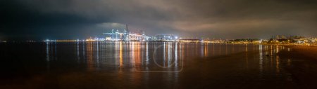 Nighttime panoramic photography of the Bay of Algeciras