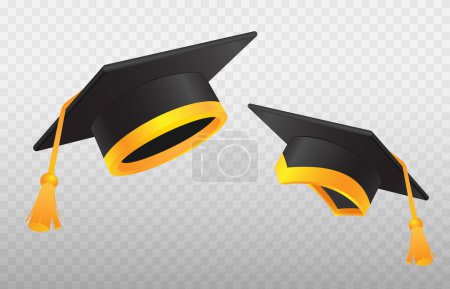 Téléchargez les photos : Illustration vectorielle étudiant chapeau de graduation avec pompon d'or et ruban - en image libre de droit