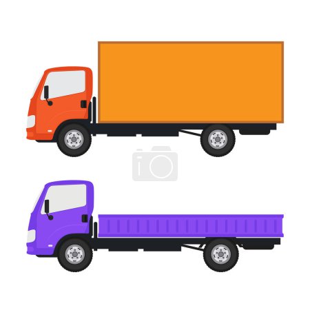 Illustration for Big isolated vehicle vector colorful icons set, flat illustrations of various type truck, logistic commercial transport concept. - Royalty Free Image