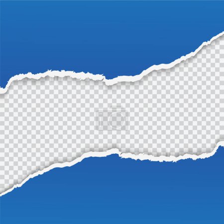 Téléchargez les photos : Vecteur déchirure papier bord fond transparent bleu fond - en image libre de droit