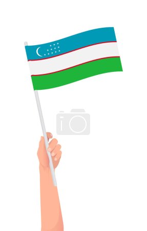 Téléchargez les photos : Drapeau vectoriel de l'Ouzbékistan Main tenant un drapeau de l'Ouzbékistan - en image libre de droit