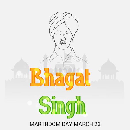 Illustration for Vector illustration of a Background for  Indian Martyr's Day with freedom fighter Bhagat Singh. - Royalty Free Image