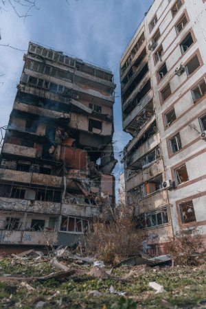 Photo for A strike on a high-rise building in the city of Zaporozhye, Ukraine. A residential building destroyed by an explosion following a Russian missile attack. Consequences of the explosion. Houses in the city during the war. - Royalty Free Image