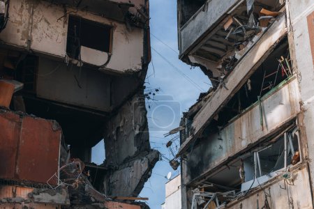 A strike on a high-rise building in the city of Zaporozhye, Ukraine. A residential building destroyed by an explosion following a Russian missile attack. Consequences of the explosion. Houses in the city during the war.