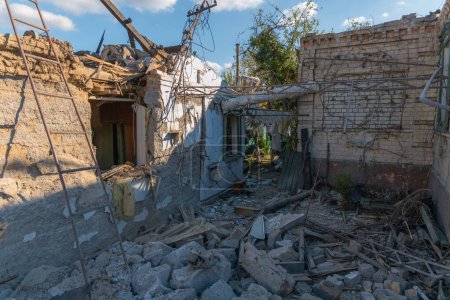 Photo for War 2023. Russian aggression and military invasion of Ukraine. Destroyed houses after missile and air strikes. The houses of civilians in the city of Dnipro were bombed - Royalty Free Image