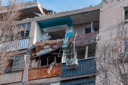 An attack drone (shahed) hit the roof of a house. Rocket attack on a residential building in the city of Dnepr. Consequences after a strong explosion. War in Ukraine and Russia. People under the rubble. Rescue operation