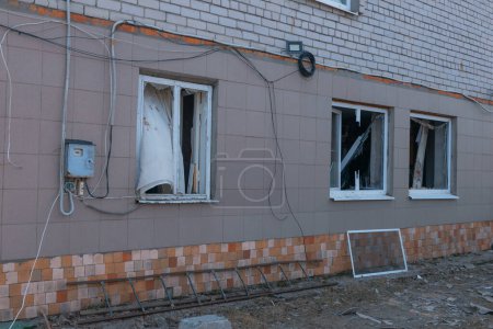Photo for Consequences of a rocket explosion on a private house. War in Ukraine. Remains of a private house in the city of Dnipro. Consequences of shelling of peaceful Ukrainian cities by the Russian army. - Royalty Free Image