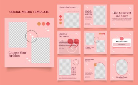 social media template banner fashion sale promotion in pink peach color. entièrement modifiable instagram et facebook carré post cadre puzzle vente organique affiche.