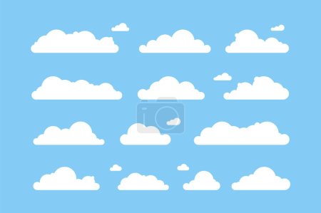 Téléchargez les illustrations : Cloud illustration. set of clouds flat illustration. cartoon style vector. abstract bubble sky icon - en licence libre de droit