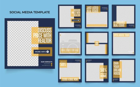 Illustration for Social media template banner house architecture service promotion. fully editable instagram and facebook square post frame puzzle organic sale poster - Royalty Free Image