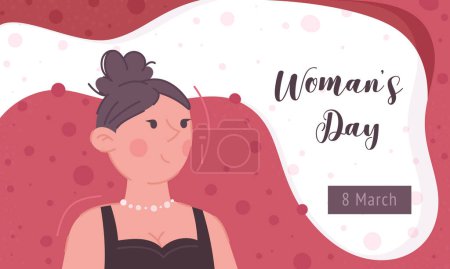 Illustration for Bright Women's Day Banner. Vector illustration of March 8. Greeting card for women's day with a girl. - Royalty Free Image