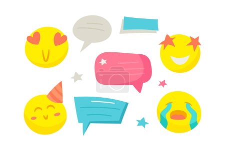 Illustration for Vector illustration of communication with people. Communication on the Internet. Stickers. Showing emotion. - Royalty Free Image