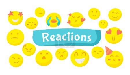 Illustration for The concept of different emoticons on a white background. Vector illustration of reactions for correspondence. Social media. - Royalty Free Image