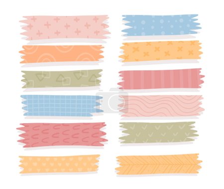Illustration for A set of different decorative ribbons. Vector illustration of scotch tape with different patterns. Bright scotches on white background. - Royalty Free Image